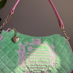 Juicy Couture Mint Green and Pink Quilted Shoulder Bag